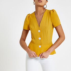 Yellow button front tea top