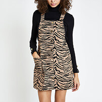 Brown zebra print dungaree dress
