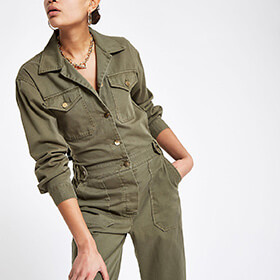 Khaki utility boiler jumpsuit
