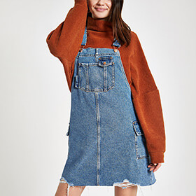 Blue utility pinafore denim dress